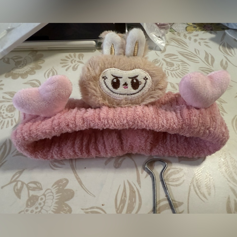 Labubu Plush Hair Band, Dark Pink